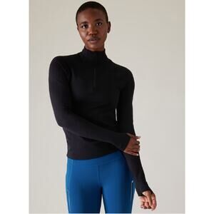 Athleta S black Flurry Half Zip Mock Neck Top long sleeve warm outdoor running
